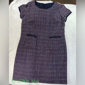 Talbots Blue Red Sliver Tweed Sheath front pocket vintage Dress
